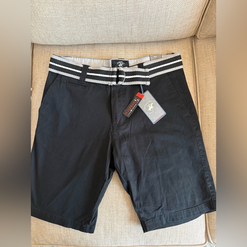 Beverly Hills Polo Club Black Shorts with Striped Belt